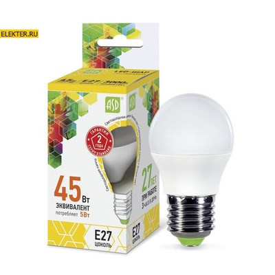Лампа светодиодная LED-ШАР-standard 5Вт 160-260В Е27 3000К 450Лм ASD арт 4690612002163 - фото 18529