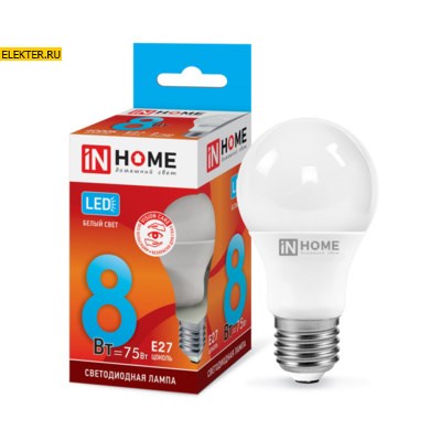 Лампа светодиодная LED-A60-VC 8Вт 230В Е27 4000К 720Лм "Груша" IN HOME арт 4690612024028 - фото 18544