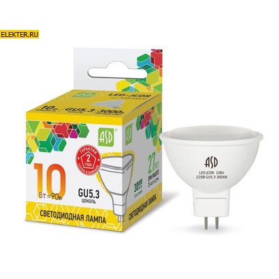 Лампа светодиодная LED-JCDR-standard 10Вт 230В GU5.3 3000К 900Лм ASD арт 4690612015811 - фото 18586
