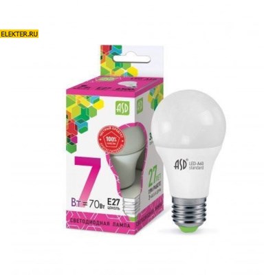 Лампа светодиодная LED-A60-standard 7Вт 230В Е27 6500К 630Лм "Груша" ASD арт 4690612018997 - фото 18610