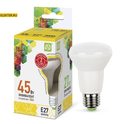 Лампа светодиодная LED-R63-standard 5Вт 160-260В Е27 3000К 450Лм рефлекторная "Гриб" ASD арт 4690612001579 - фото 18640