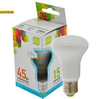Лампа светодиодная LED-R63-standard 5Вт 160-260В Е27 4000К 450Лм рефлекторная "Гриб" ASD арт 4690612001555 - фото 18643