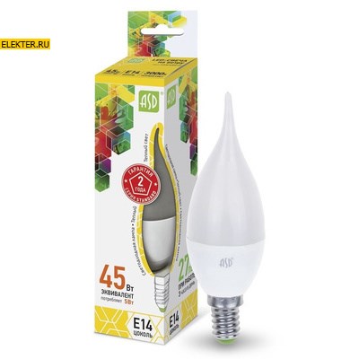 Лампа светодиодная LED-"Свеча на ветру"-standard 5Вт 160-260В Е14 3000К 450Лм ASD арт 4690612004518 - фото 18652
