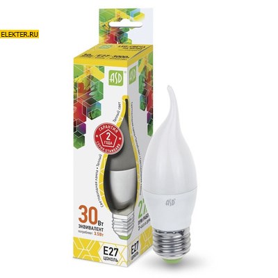 Лампа светодиодная LED-"Свеча на ветру"-standard 3.5Вт 160-260В Е27 3000К 320Лм ASD арт 4690612004754 - фото 18654