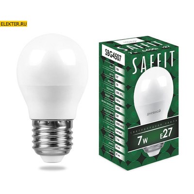 Лампа светодиодная Feron SAFFIT SBG4507 "Шарик" E27 7W 6400K арт 55124 - фото 18836