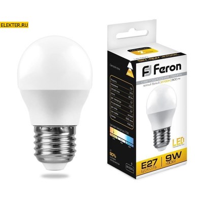 Лампа светодиодная Feron LB-550 "Шарик" E27 9W 2700K арт 25804 - фото 18905