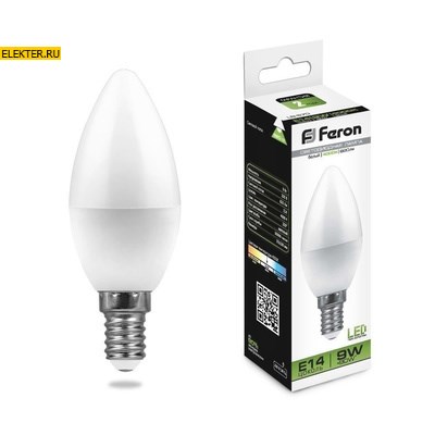 Лампа светодиодная Feron LB-570 "Свеча" E14 9W 4000K арт 25799 - фото 18921