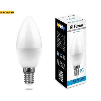Лампа светодиодная Feron LB-770 "Свеча" E14 11W 6400K арт 25943 - фото 19281