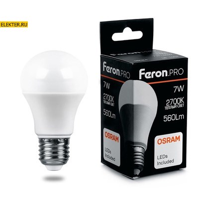 Лампа светодиодная Feron.PRO LB-1007 "Шар" E27 7W 2700K арт 38023 - фото 19351