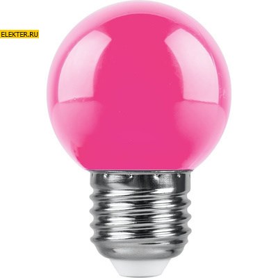 Лампа светодиодная Feron LB-37 "Шарик" E27 1W розовый арт 38123 - фото 19459