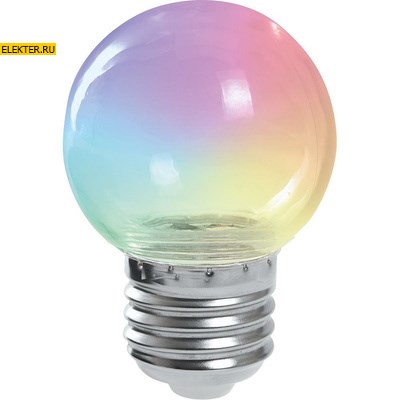 Лампа светодиодная Feron LB-37 "Шарик" прозрачный E27 1W RGB плавная смена цвета арт 38132 - фото 19468