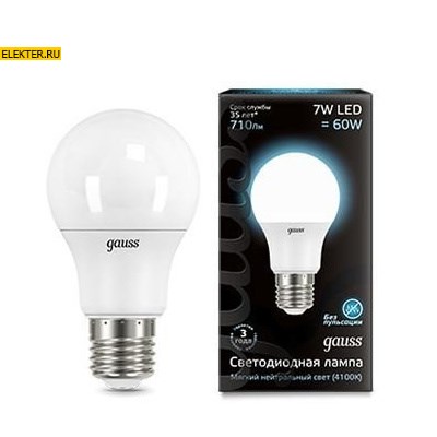 Лампа светодиодная Gauss LED A60 E27 7W 710lm 4100K "Груша" арт 102502207 - фото 19719