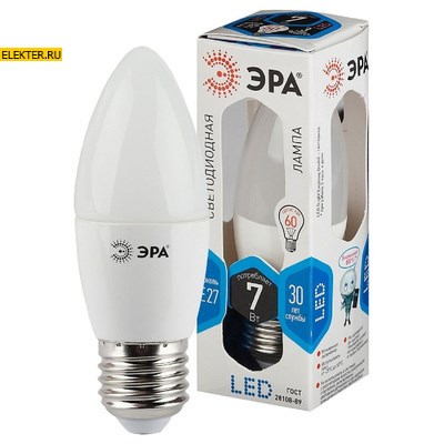 Лампа светодиодная ЭРА LED B35-7w-840-E27 "Свеча" арт Б0020540 - фото 19942