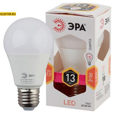 Лампа светодиодная ЭРА LED A60-13W-827-E27 "Груша" арт Б0020536 - фото 19978