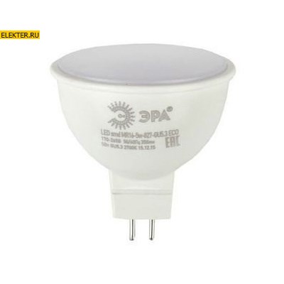 Лампа светодиодная ЭРА LED smd MR16-5w-827-GU5.3 ECO арт Б0020622 - фото 20034