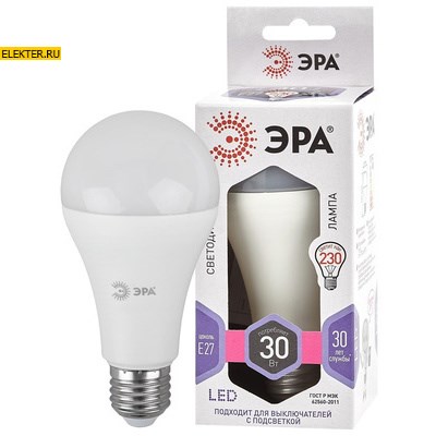 Лампа светодиодная LED A65-30W-860-E27 ЭРА "Груша" 30Вт E27 арт Б0048017 - фото 20046