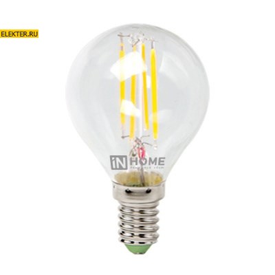 Лампа филаментная светодиодная LED-ШАР-deco 7Вт 230В Е27 4000К 630Лм прозрачная IN HOME арт 4690612016337 - фото 20217