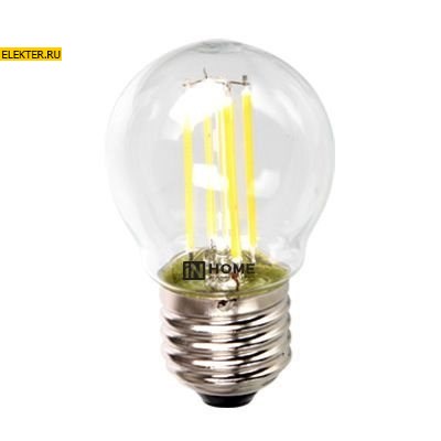 Лампа филаментная светодиодная LED-ШАР-deco 5Вт 230В Е27 4000К 450Лм прозрачная IN HOME арт 4690612007717 - фото 20219
