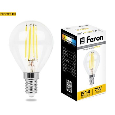 Лампа филаментная светодиодная Feron LB-52 "Шарик" E14 7W 2700K арт 25874 - фото 20312