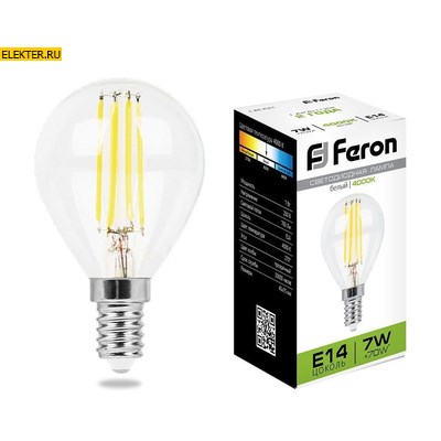 Лампа филаментная светодиодная Feron LB-52 "Шарик" E14 7W 4000K арт 25875 - фото 20313