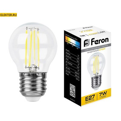 Лампа филаментная светодиодная Feron LB-52 "Шарик" E27 7W 2700K арт 25876 - фото 20314
