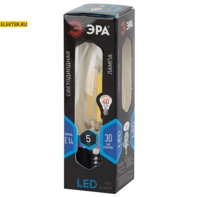 Лампа филаментная светодиодная ЭРА F-LED B35-5w-840-E14 "Свеча" арт Б0019003 - фото 20477