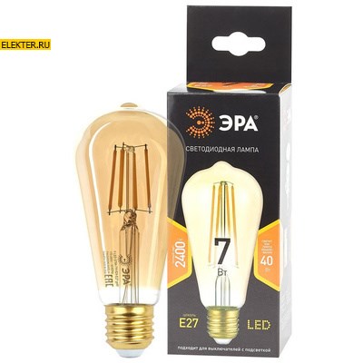 Лампа филаментная светодиодная F-LED ST64-7W-824-E27 gold ЭРА 7Вт E27 теплый свет  арт Б0047664 - фото 20478