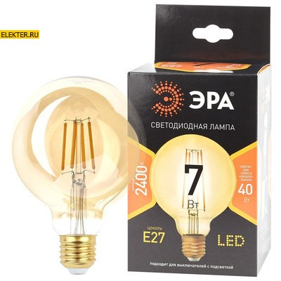 Лампа филаментная светодиодная F-LED G95-7W-824-E27 gold ЭРА "Шар" 7Вт E27 арт Б0047662 - фото 20493
