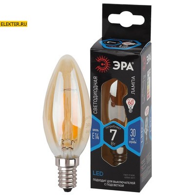 Лампа филаментная светодиодная F-LED B35-7W-840-E14 gold ЭРА "Свеча" 7Вт E14 арт Б0047033 - фото 20521