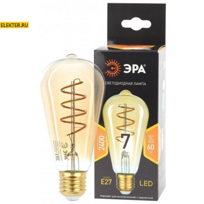 Лампочка светодиодная E27 ЭРА F-LED ST64-7W-824-E27 spiral gold 7Вт филамент золотистый теплый белый свет арт Б0047665 Б0047665 - фото 26158