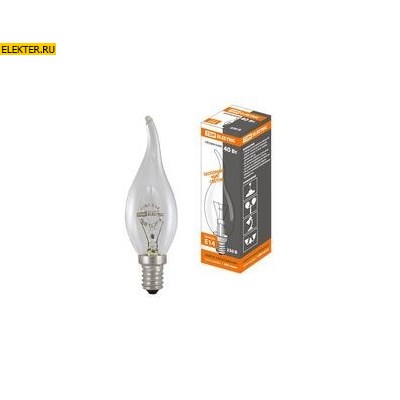 Лампа накаливания "Свеча на ветру" прозрачная 40Вт-230В-Е14 TDM арт SQ0332-0015 - фото 34176