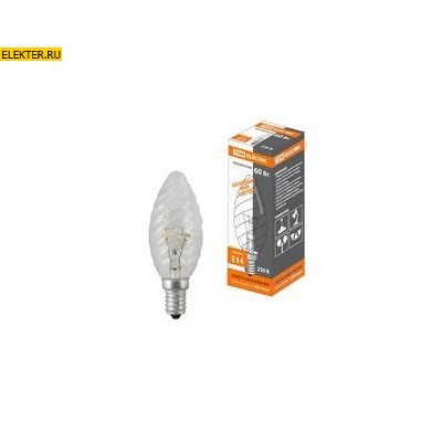 Лампа накаливания "Витая свеча" прозрачная 60Вт-230В-Е14 TDM арт SQ0332-0014 - фото 36626