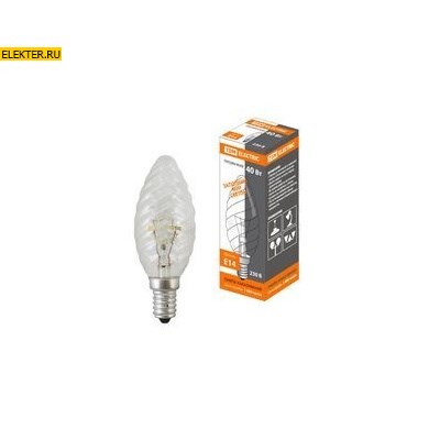 Лампа накаливания "Витая свеча" прозрачная 40Вт-230В-Е14 TDM арт SQ0332-0013 - фото 36767