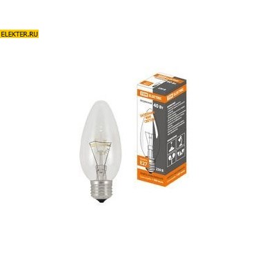 Лампа накаливания "Свеча" прозрачная 40Вт-230В-Е27 TDM арт SQ0332-0010 - фото 36810