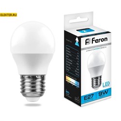Лампа светодиодная Feron LB-550 "Шарик" E27 9W 6400K арт 25806