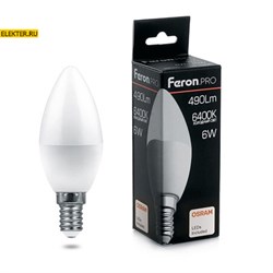 Лампа светодиодная Feron.PRO LB-1306 "Свеча" E14 6W 6400K арт 38046