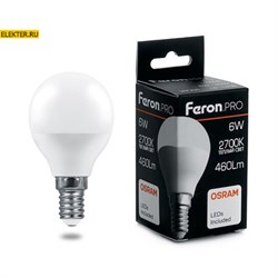 Лампа светодиодная Feron.PRO LB-1406 "Шарик" E14 6W 2700K арт 38065