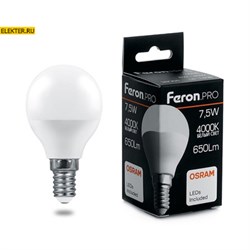 Лампа светодиодная Feron.PRO LB-1407 "Шарик" E14 7.5W 4000K арт 38072