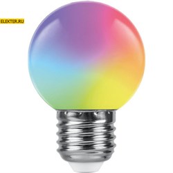 Лампа светодиодная Feron LB-37 "Шарик" матовый E27 1W RGB быстрая смена цвета арт 38126
