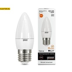 Лампа светодиодная Gauss LED Elementary "Свеча" 6W E27 420lm 3000K арт 33216