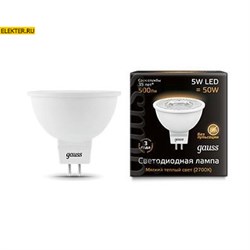Лампа светодиодная Gauss LED MR16 GU5.3 5W 500lm 3000K арт 101505105