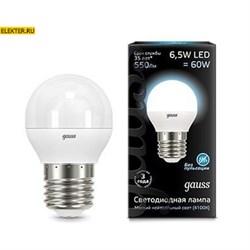 Лампа светодиодная Gauss LED "Шар" E27 6.5W 550lm 4100K арт 105102207