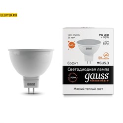 Лампа светодиодная Gauss LED Elementary MR16 GU5.3 9W 640lm 3000K арт 13519