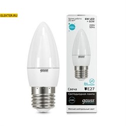 Лампа светодиодная Gauss LED Elementary "Свеча" 6W E27 450lm 4100K арт 33226 33226