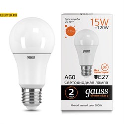 Лампа светодиодная Gauss LED Elementary A60 15W E27 1320lm 3000K "Груша" арт 23215 23215