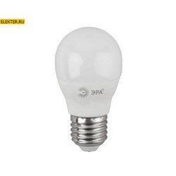 Светодиодная лампочка Е27 7Вт 6000К "Шар" ЭРА LED P45-7W-860-E27 холодный свет арт Б0031402 Б0031402