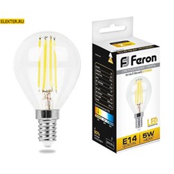 Лампа филаментная светодиодная Feron LB-61 "Шарик" E14 5W 2700K арт 25578