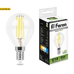 Лампа филаментная светодиодная Feron LB-61 "Шарик" E14 5W 4000K арт 25579