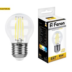 Лампа филаментная светодиодная Feron LB-61 "Шарик" E27 5W 2700K арт 25581