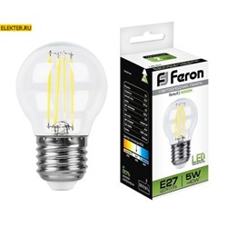 Лампа филаментная светодиодная Feron LB-61 "Шарик" E27 5W 4000K арт 25582